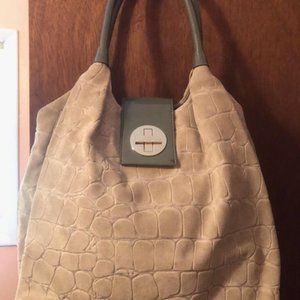 RARE, KATE SPADE Gray Suede and Nubuc Handbag